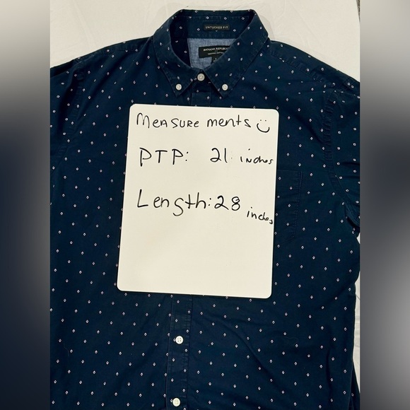 Banana Republic Untucked Fit 100% Organic Cotton Button Down Shirt Blue Large - Picture 7 of 7